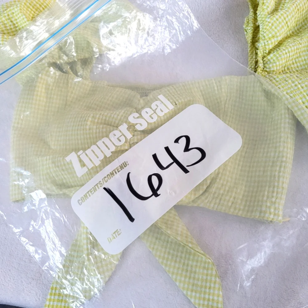 💕 Zara NEW Lime Yellow Gingham Plaid Crop Bubble Sleeves Checkered Knot Zipper - Picture 15 of 15
